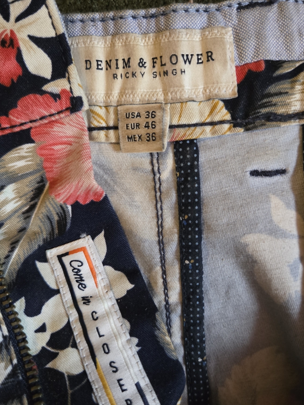 Denim & Flower Men's Navy Shorts with Pink Floral Print